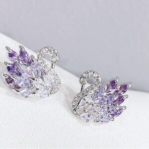 Vintage Elegant Purple and Silver Swan Earrings